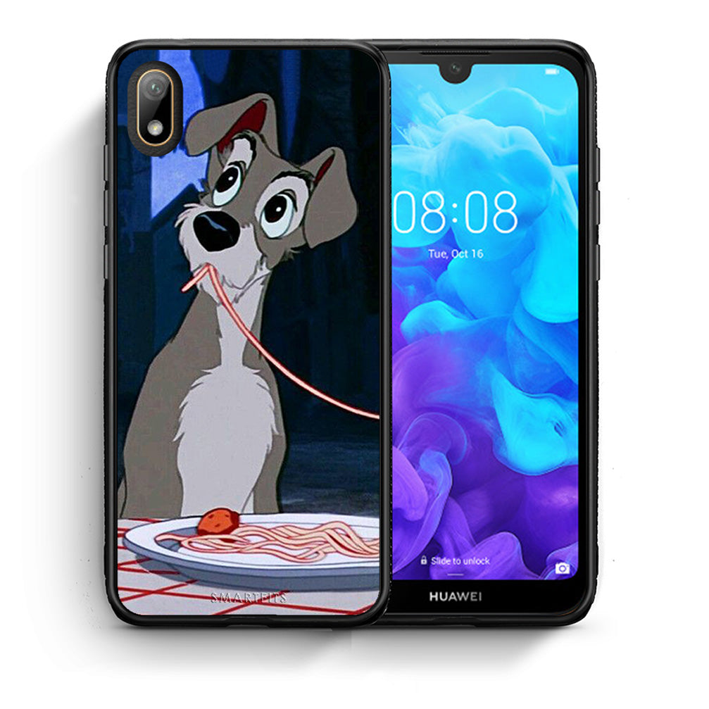 Θήκη Αγίου Βαλεντίνου Huawei Y5 2019 Lady And Tramp 1 από τη Smartfits με σχέδιο στο πίσω μέρος και μαύρο περίβλημα | Huawei Y5 2019 Lady And Tramp 1 case with colorful back and black bezels