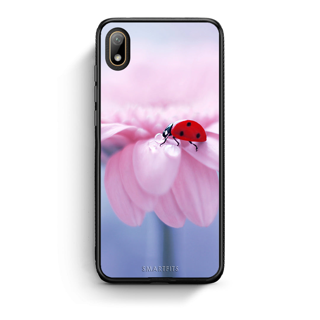 Huawei Y5 2019 Ladybug Flower θήκη από τη Smartfits με σχέδιο στο πίσω μέρος και μαύρο περίβλημα | Smartphone case with colorful back and black bezels by Smartfits