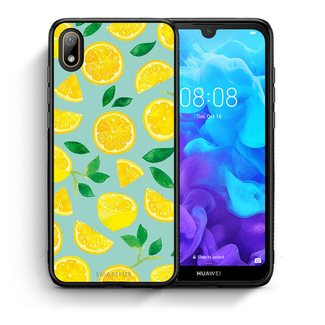 Θήκη Huawei Y5 2019 Lemons από τη Smartfits με σχέδιο στο πίσω μέρος και μαύρο περίβλημα | Huawei Y5 2019 Lemons case with colorful back and black bezels