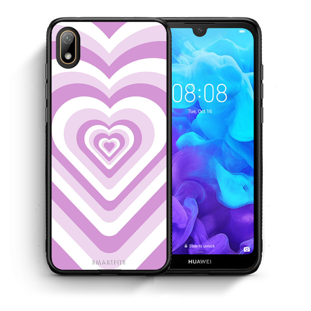 Θήκη Huawei Y5 2019 Lilac Hearts από τη Smartfits με σχέδιο στο πίσω μέρος και μαύρο περίβλημα | Huawei Y5 2019 Lilac Hearts case with colorful back and black bezels