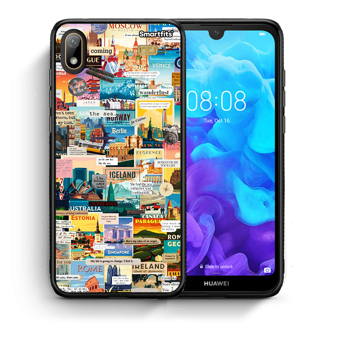 Θήκη Huawei Y5 2019 Live To Travel από τη Smartfits με σχέδιο στο πίσω μέρος και μαύρο περίβλημα | Huawei Y5 2019 Live To Travel case with colorful back and black bezels