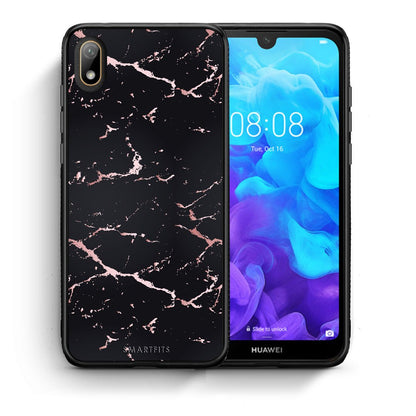 Θήκη Huawei Y5 2019 Black Rosegold Marble από τη Smartfits με σχέδιο στο πίσω μέρος και μαύρο περίβλημα | Huawei Y5 2019 Black Rosegold Marble case with colorful back and black bezels