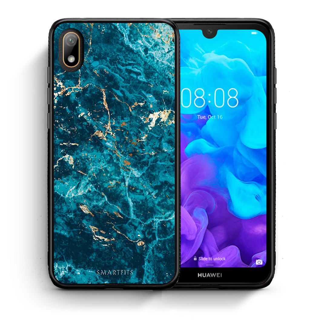 Θήκη Huawei Y5 2019 Marble Blue από τη Smartfits με σχέδιο στο πίσω μέρος και μαύρο περίβλημα | Huawei Y5 2019 Marble Blue case with colorful back and black bezels
