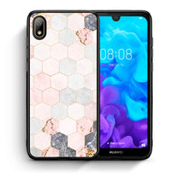 Thumbnail for Θήκη Huawei Y5 2019 Hexagon Pink Marble από τη Smartfits με σχέδιο στο πίσω μέρος και μαύρο περίβλημα | Huawei Y5 2019 Hexagon Pink Marble case with colorful back and black bezels