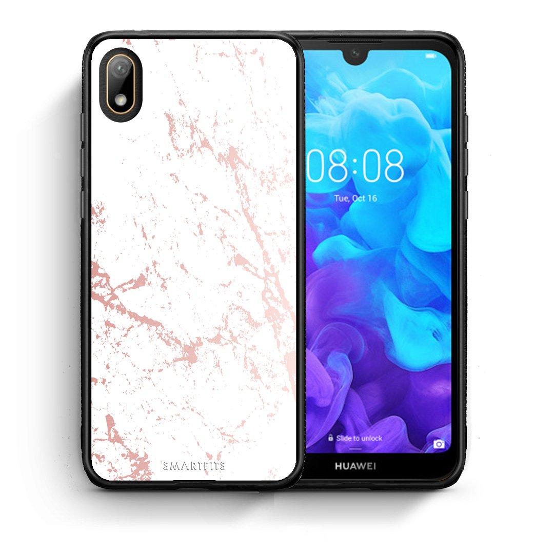 Θήκη Huawei Y5 2019 Pink Splash Marble από τη Smartfits με σχέδιο στο πίσω μέρος και μαύρο περίβλημα | Huawei Y5 2019 Pink Splash Marble case with colorful back and black bezels