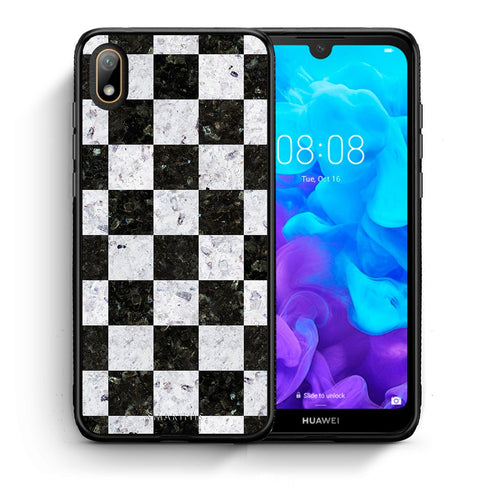 Θήκη Huawei Y5 2019 Square Geometric Marble από τη Smartfits με σχέδιο στο πίσω μέρος και μαύρο περίβλημα | Huawei Y5 2019 Square Geometric Marble case with colorful back and black bezels