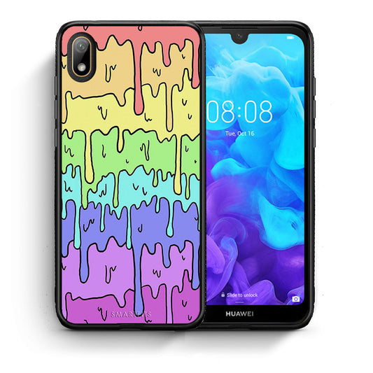 Θήκη Huawei Y5 2019 Melting Rainbow από τη Smartfits με σχέδιο στο πίσω μέρος και μαύρο περίβλημα | Huawei Y5 2019 Melting Rainbow case with colorful back and black bezels