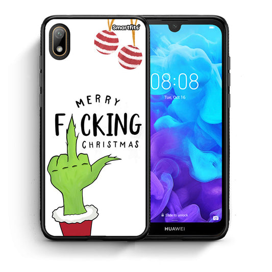 Θήκη Huawei Y5 2019 Merry F Xmas από τη Smartfits με σχέδιο στο πίσω μέρος και μαύρο περίβλημα | Huawei Y5 2019 Merry F Xmas case with colorful back and black bezels