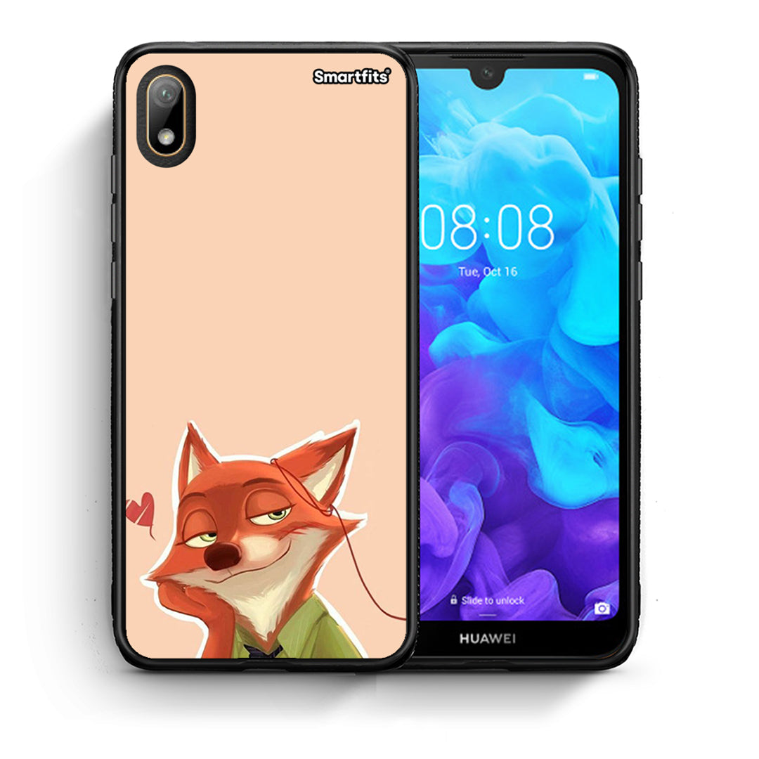 Θήκη Huawei Y5 2019 Nick Wilde And Judy Hopps Love 1 από τη Smartfits με σχέδιο στο πίσω μέρος και μαύρο περίβλημα | Huawei Y5 2019 Nick Wilde And Judy Hopps Love 1 case with colorful back and black bezels