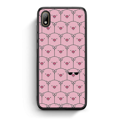 Huawei Y5 2019 Pig Glasses θήκη από τη Smartfits με σχέδιο στο πίσω μέρος και μαύρο περίβλημα | Smartphone case with colorful back and black bezels by Smartfits