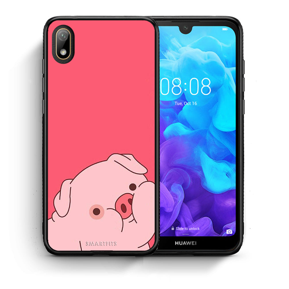 Θήκη Αγίου Βαλεντίνου Huawei Y5 2019 Pig Love 1 από τη Smartfits με σχέδιο στο πίσω μέρος και μαύρο περίβλημα | Huawei Y5 2019 Pig Love 1 case with colorful back and black bezels