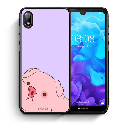 Θήκη Αγίου Βαλεντίνου Huawei Y5 2019 Pig Love 2 από τη Smartfits με σχέδιο στο πίσω μέρος και μαύρο περίβλημα | Huawei Y5 2019 Pig Love 2 case with colorful back and black bezels