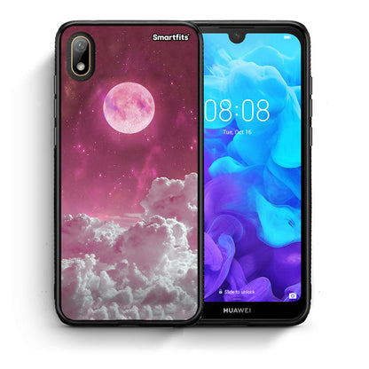 Θήκη Huawei Y5 2019 Pink Moon από τη Smartfits με σχέδιο στο πίσω μέρος και μαύρο περίβλημα | Huawei Y5 2019 Pink Moon case with colorful back and black bezels