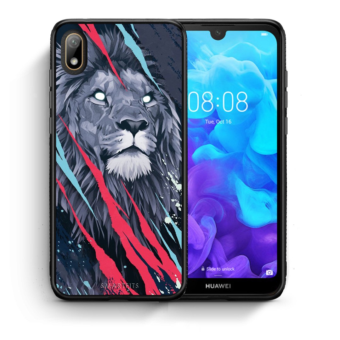 Θήκη Huawei Y5 2019 Lion Designer PopArt από τη Smartfits με σχέδιο στο πίσω μέρος και μαύρο περίβλημα | Huawei Y5 2019 Lion Designer PopArt case with colorful back and black bezels