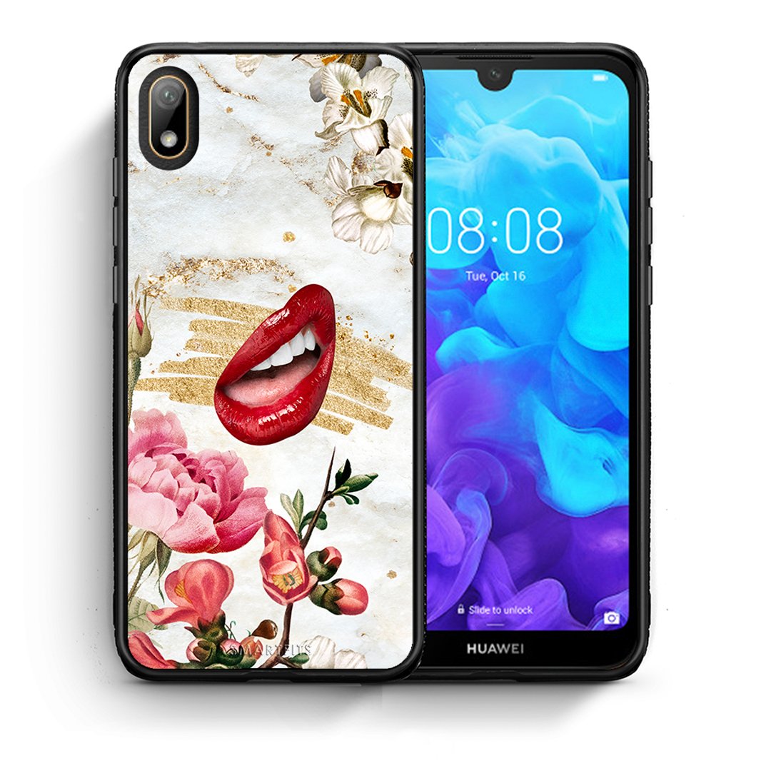 Θήκη Huawei Y5 2019 Red Lips από τη Smartfits με σχέδιο στο πίσω μέρος και μαύρο περίβλημα | Huawei Y5 2019 Red Lips case with colorful back and black bezels