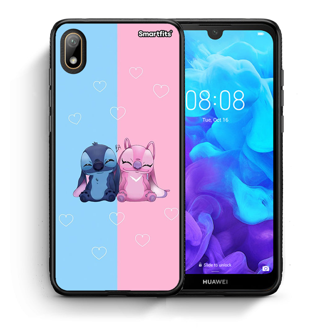Θήκη Huawei Y5 2019 Stitch And Angel από τη Smartfits με σχέδιο στο πίσω μέρος και μαύρο περίβλημα | Huawei Y5 2019 Stitch And Angel case with colorful back and black bezels