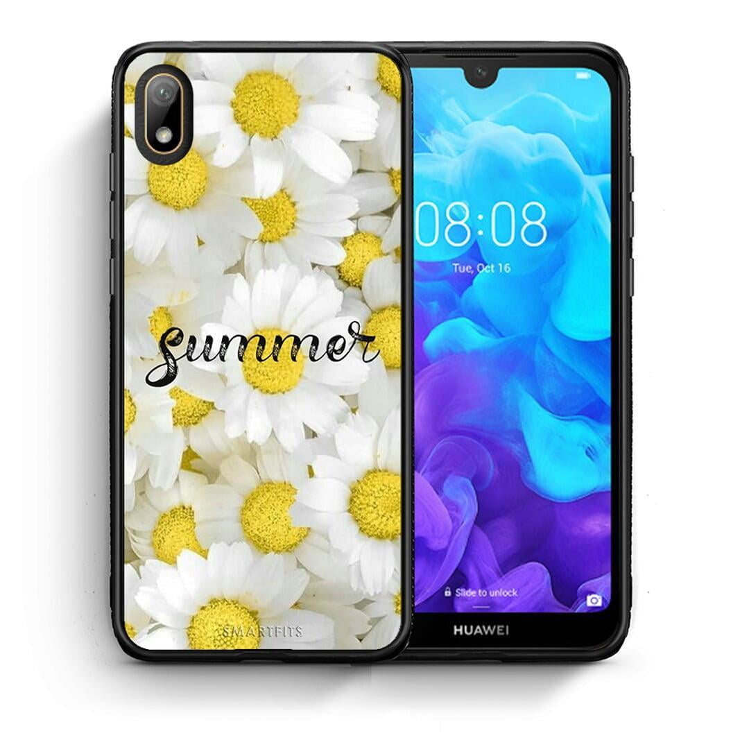 Θήκη Huawei Y5 2019 Summer Daisies από τη Smartfits με σχέδιο στο πίσω μέρος και μαύρο περίβλημα | Huawei Y5 2019 Summer Daisies case with colorful back and black bezels