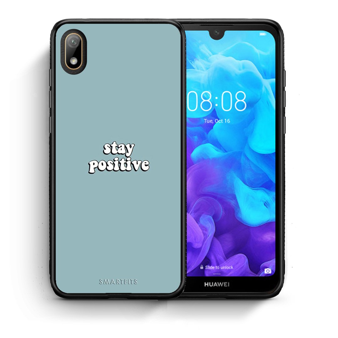 Θήκη Huawei Y5 2019 Positive Text από τη Smartfits με σχέδιο στο πίσω μέρος και μαύρο περίβλημα | Huawei Y5 2019 Positive Text case with colorful back and black bezels