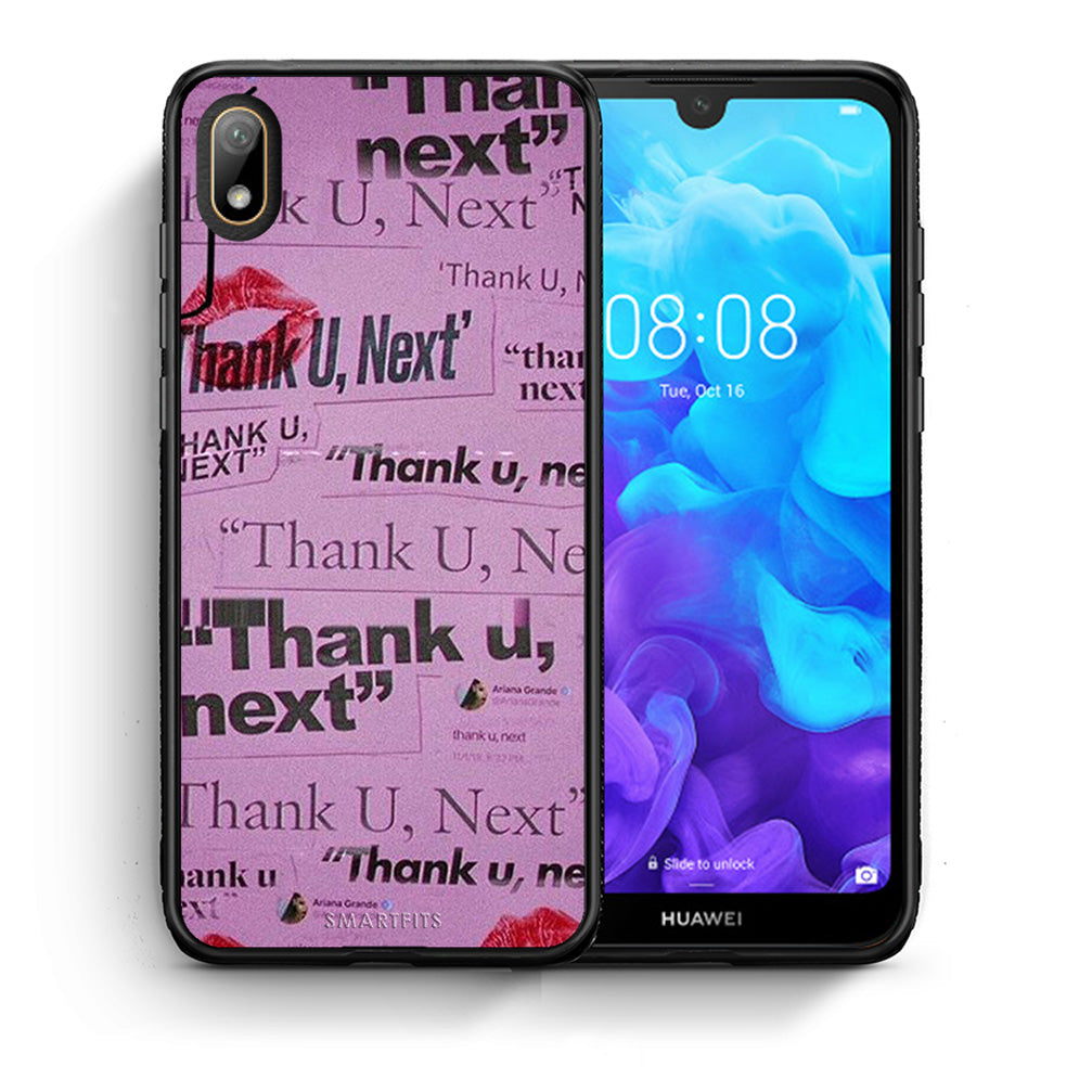 Θήκη Αγίου Βαλεντίνου Huawei Y5 2019 Thank You Next από τη Smartfits με σχέδιο στο πίσω μέρος και μαύρο περίβλημα | Huawei Y5 2019 Thank You Next case with colorful back and black bezels
