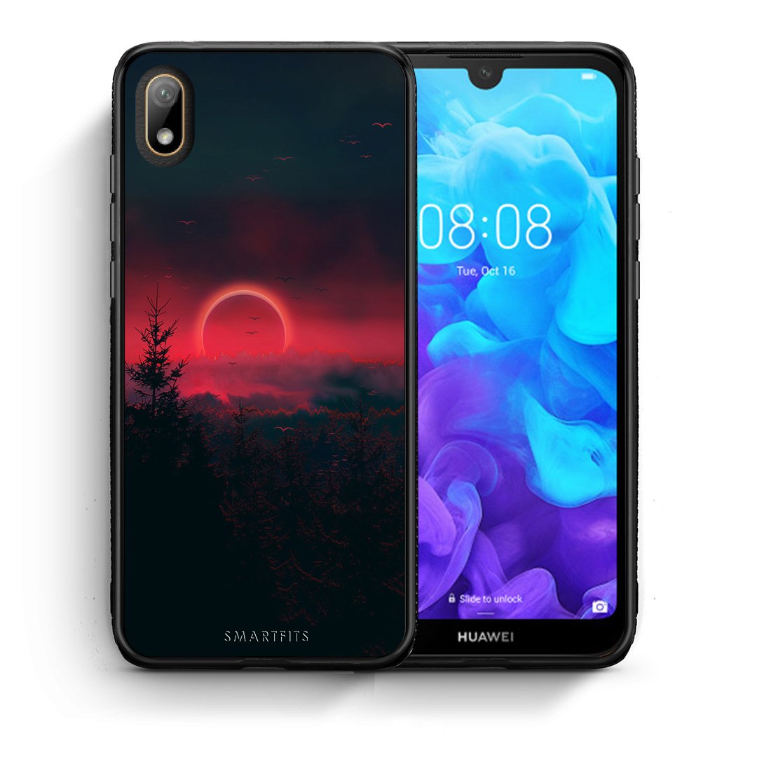 Θήκη Huawei Y5 2019 Sunset Tropic από τη Smartfits με σχέδιο στο πίσω μέρος και μαύρο περίβλημα | Huawei Y5 2019 Sunset Tropic case with colorful back and black bezels