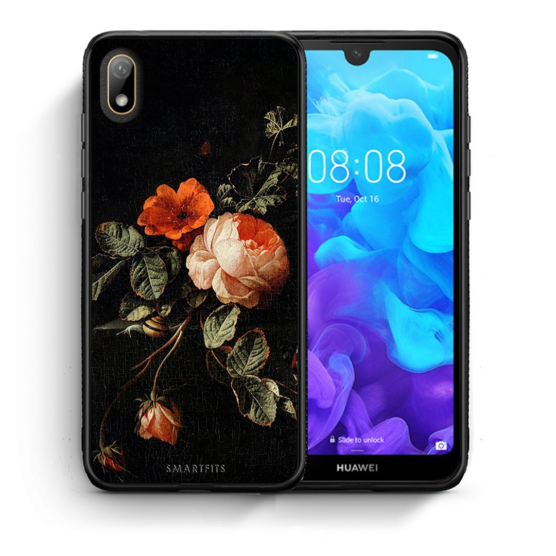 Θήκη Huawei Y5 2019 Vintage Roses από τη Smartfits με σχέδιο στο πίσω μέρος και μαύρο περίβλημα | Huawei Y5 2019 Vintage Roses case with colorful back and black bezels