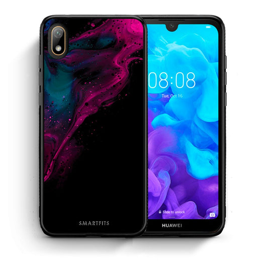 Θήκη Huawei Y5 2019 Pink Black Watercolor από τη Smartfits με σχέδιο στο πίσω μέρος και μαύρο περίβλημα | Huawei Y5 2019 Pink Black Watercolor case with colorful back and black bezels