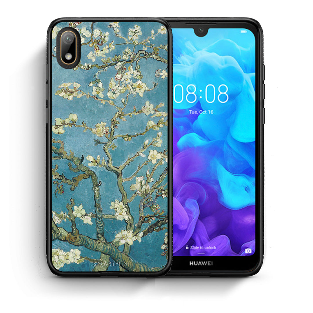 Θήκη Huawei Y5 2019 White Blossoms από τη Smartfits με σχέδιο στο πίσω μέρος και μαύρο περίβλημα | Huawei Y5 2019 White Blossoms case with colorful back and black bezels