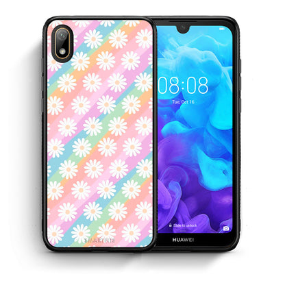 Θήκη Huawei Y5 2019 White Daisies από τη Smartfits με σχέδιο στο πίσω μέρος και μαύρο περίβλημα | Huawei Y5 2019 White Daisies case with colorful back and black bezels