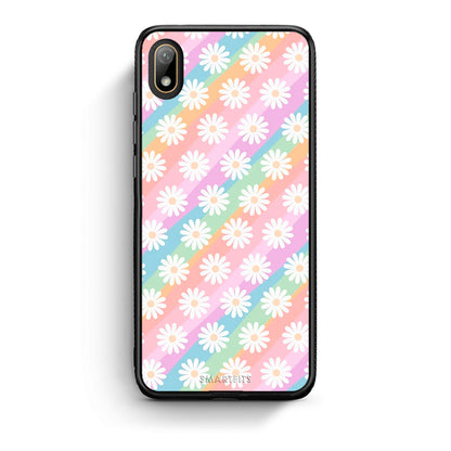 Huawei Y5 2019 White Daisies θήκη από τη Smartfits με σχέδιο στο πίσω μέρος και μαύρο περίβλημα | Smartphone case with colorful back and black bezels by Smartfits