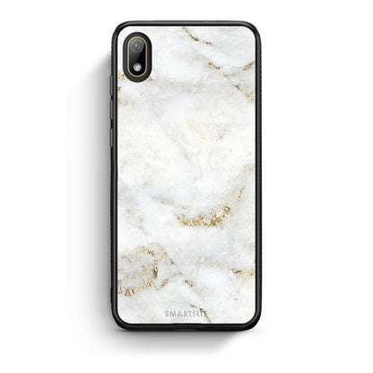 Huawei Y5 2019 White Gold Marble θήκη από τη Smartfits με σχέδιο στο πίσω μέρος και μαύρο περίβλημα | Smartphone case with colorful back and black bezels by Smartfits