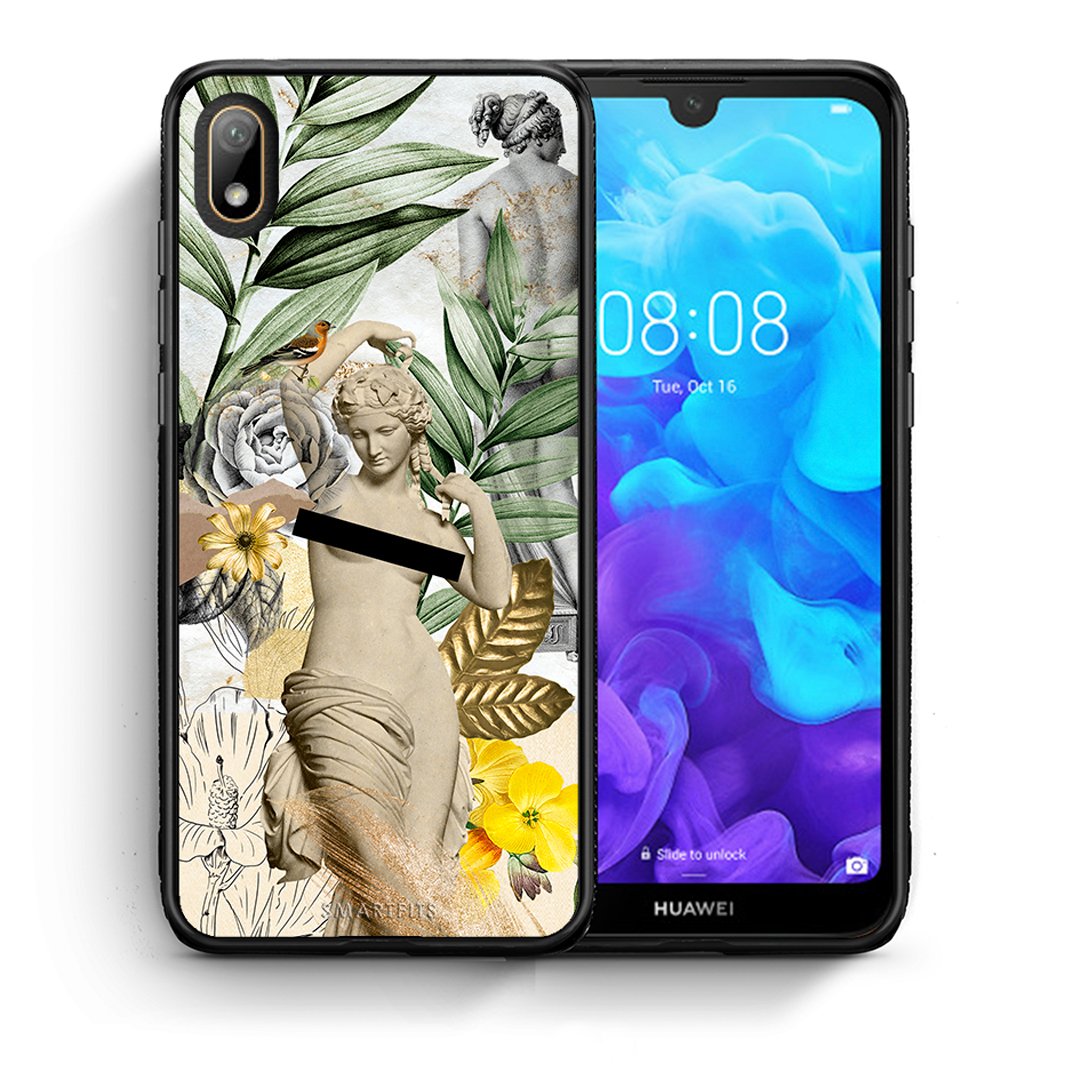 Θήκη Huawei Y5 2019 Woman Statue από τη Smartfits με σχέδιο στο πίσω μέρος και μαύρο περίβλημα | Huawei Y5 2019 Woman Statue case with colorful back and black bezels