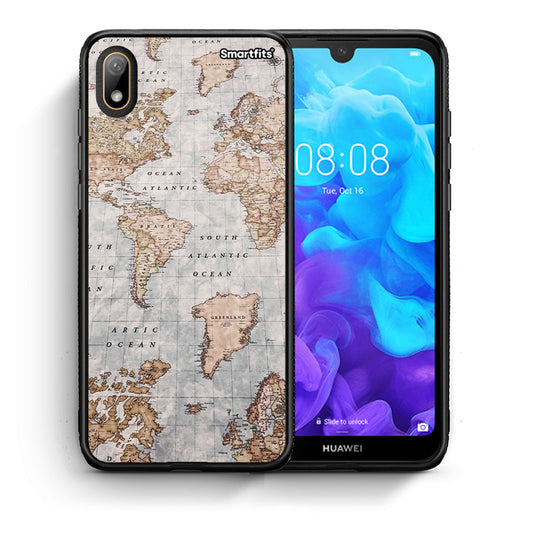 Θήκη Huawei Y5 2019 World Map από τη Smartfits με σχέδιο στο πίσω μέρος και μαύρο περίβλημα | Huawei Y5 2019 World Map case with colorful back and black bezels