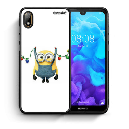 Θήκη Huawei Y5 2019 Xmas Minion Lights από τη Smartfits με σχέδιο στο πίσω μέρος και μαύρο περίβλημα | Huawei Y5 2019 Xmas Minion Lights case with colorful back and black bezels