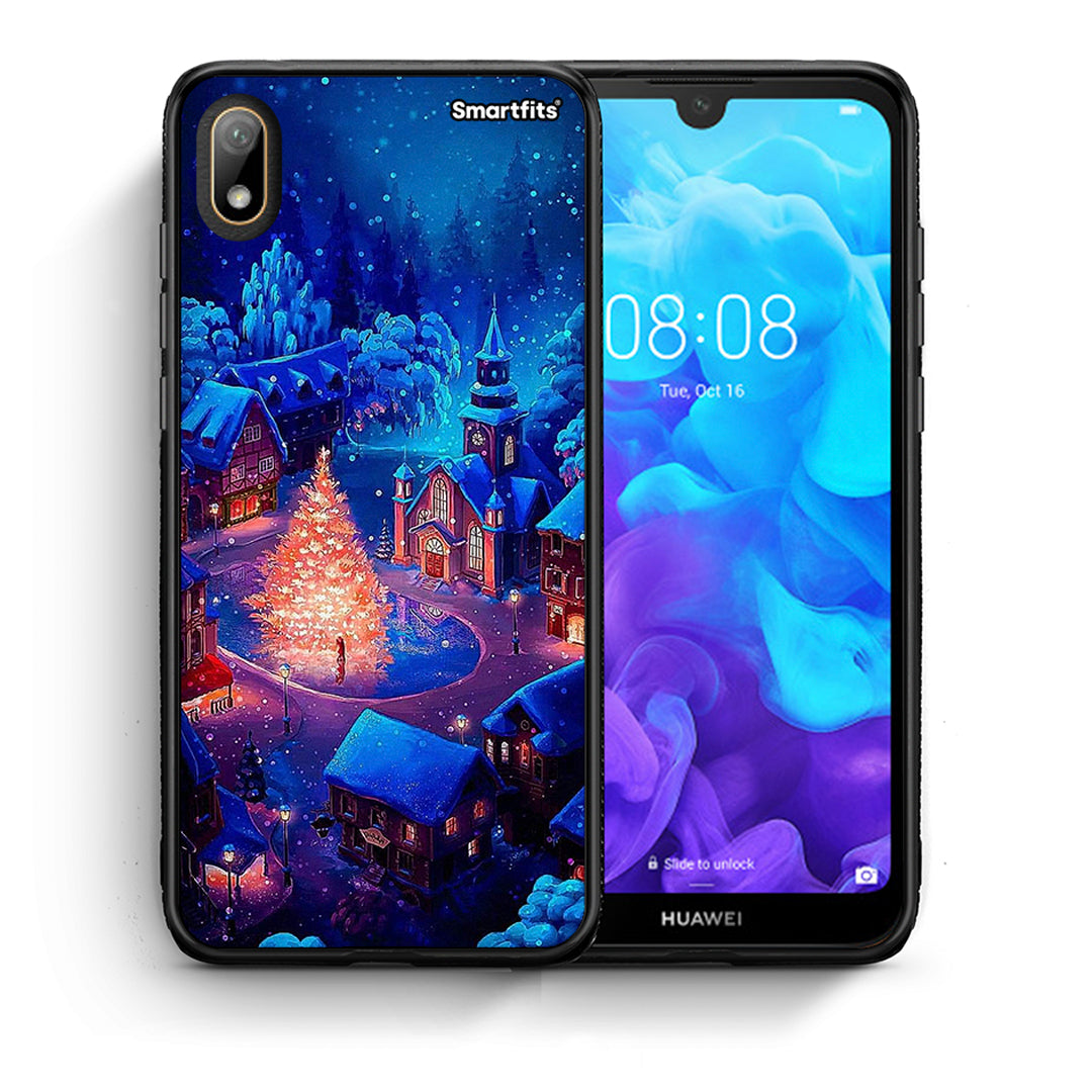 Θήκη Huawei Y5 2019 Xmas Village από τη Smartfits με σχέδιο στο πίσω μέρος και μαύρο περίβλημα | Huawei Y5 2019 Xmas Village case with colorful back and black bezels