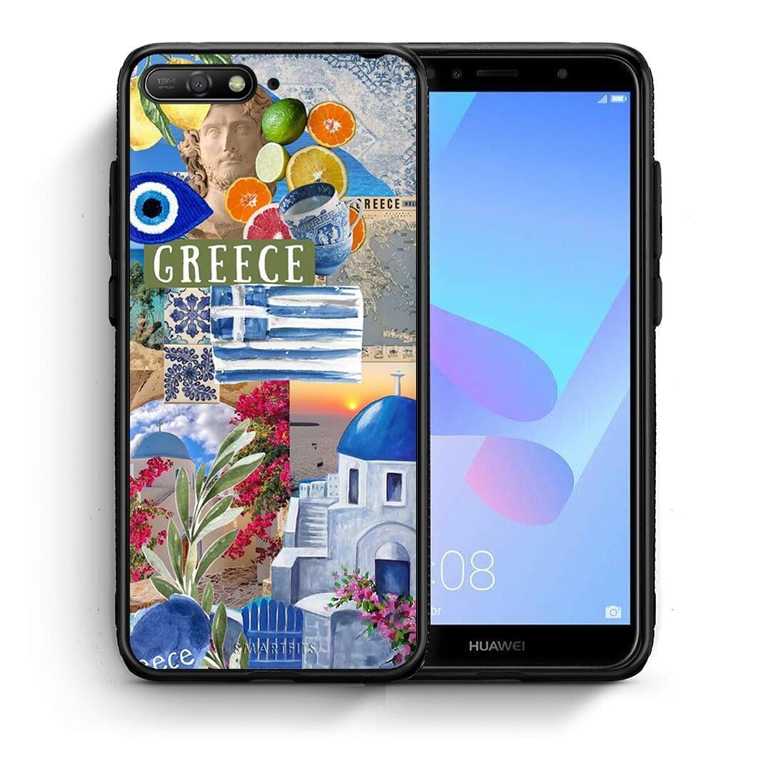 Θήκη Huawei Y6 2018 All Greek από τη Smartfits με σχέδιο στο πίσω μέρος και μαύρο περίβλημα | Huawei Y6 2018 All Greek case with colorful back and black bezels