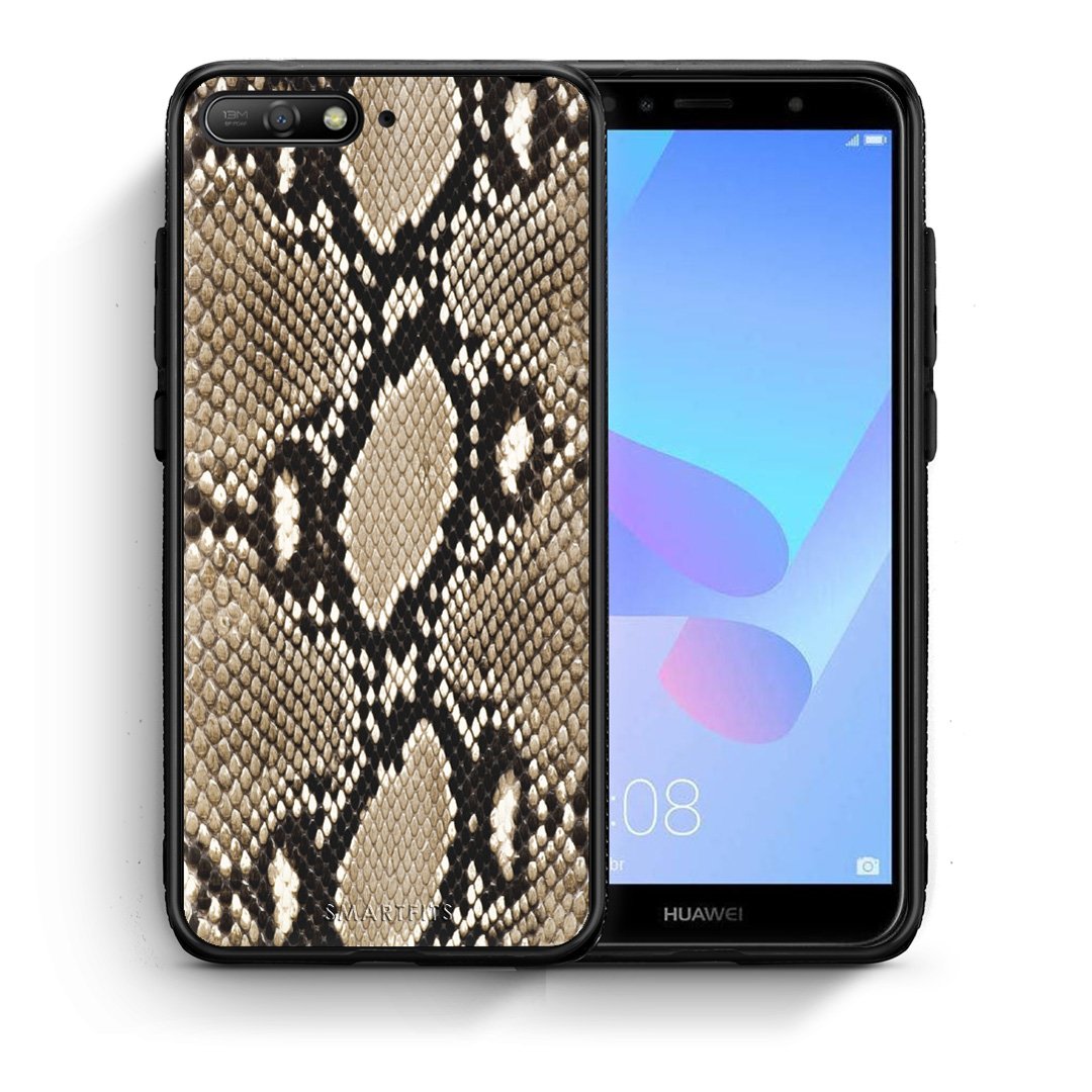 Θήκη Huawei Y6 2018 Fashion Snake Animal από τη Smartfits με σχέδιο στο πίσω μέρος και μαύρο περίβλημα | Huawei Y6 2018 Fashion Snake Animal case with colorful back and black bezels