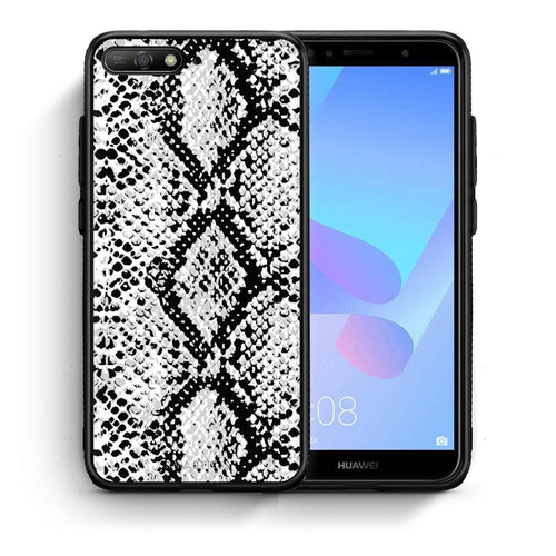 Θήκη Huawei Y6 2018 White Snake Animal από τη Smartfits με σχέδιο στο πίσω μέρος και μαύρο περίβλημα | Huawei Y6 2018 White Snake Animal case with colorful back and black bezels