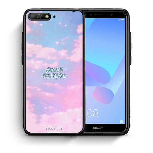 Θήκη Αγίου Βαλεντίνου Huawei Y6 2018 Anti Social από τη Smartfits με σχέδιο στο πίσω μέρος και μαύρο περίβλημα | Huawei Y6 2018 Anti Social case with colorful back and black bezels