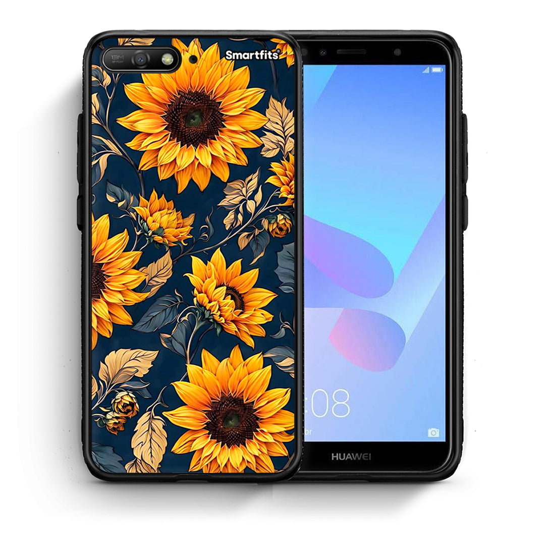 Θήκη Huawei Y6 2018 Autumn Sunflowers από τη Smartfits με σχέδιο στο πίσω μέρος και μαύρο περίβλημα | Huawei Y6 2018 Autumn Sunflowers case with colorful back and black bezels