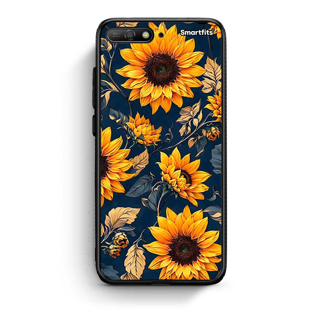 Huawei Y6 2018 Autumn Sunflowers Θήκη από τη Smartfits με σχέδιο στο πίσω μέρος και μαύρο περίβλημα | Smartphone case with colorful back and black bezels by Smartfits