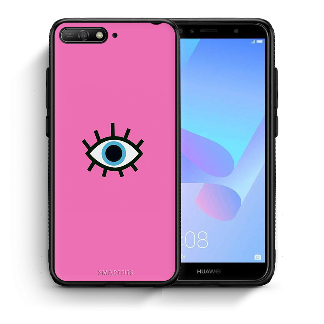 Θήκη Huawei Y6 2018 Blue Eye Pink από τη Smartfits με σχέδιο στο πίσω μέρος και μαύρο περίβλημα | Huawei Y6 2018 Blue Eye Pink case with colorful back and black bezels
