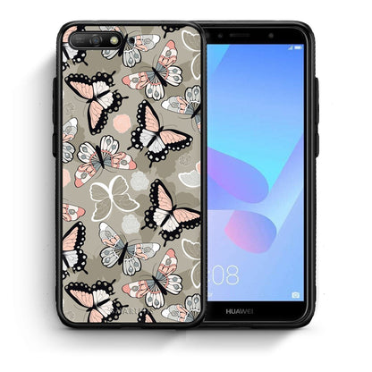 Θήκη Huawei Y6 2018 Butterflies Boho από τη Smartfits με σχέδιο στο πίσω μέρος και μαύρο περίβλημα | Huawei Y6 2018 Butterflies Boho case with colorful back and black bezels