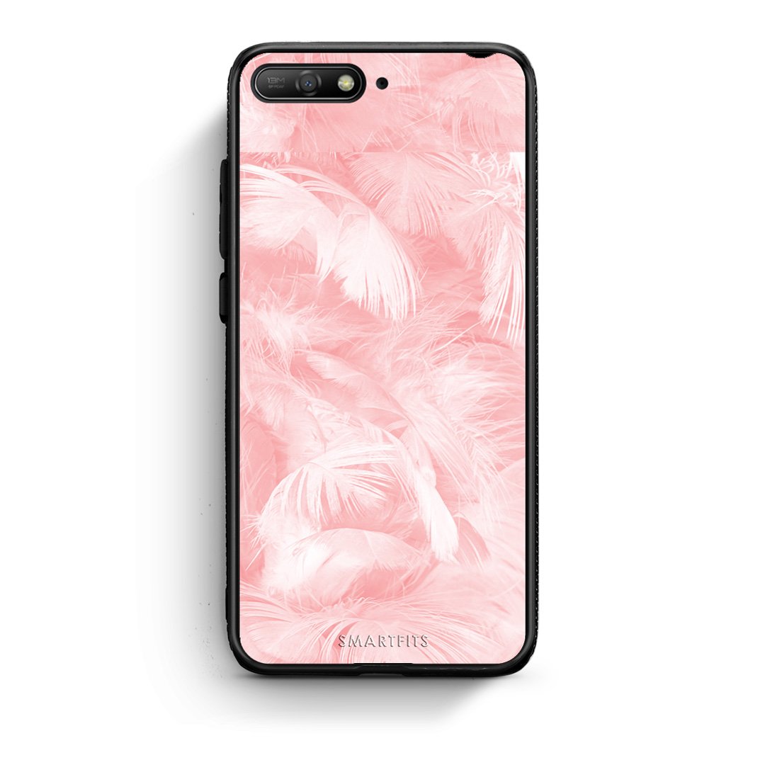 33 - Huawei Y6 2018 Pink Feather Boho case, cover, bumper