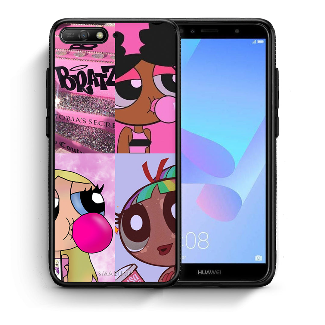 Θήκη Αγίου Βαλεντίνου Huawei Y6 2018 Bubble Girls από τη Smartfits με σχέδιο στο πίσω μέρος και μαύρο περίβλημα | Huawei Y6 2018 Bubble Girls case with colorful back and black bezels