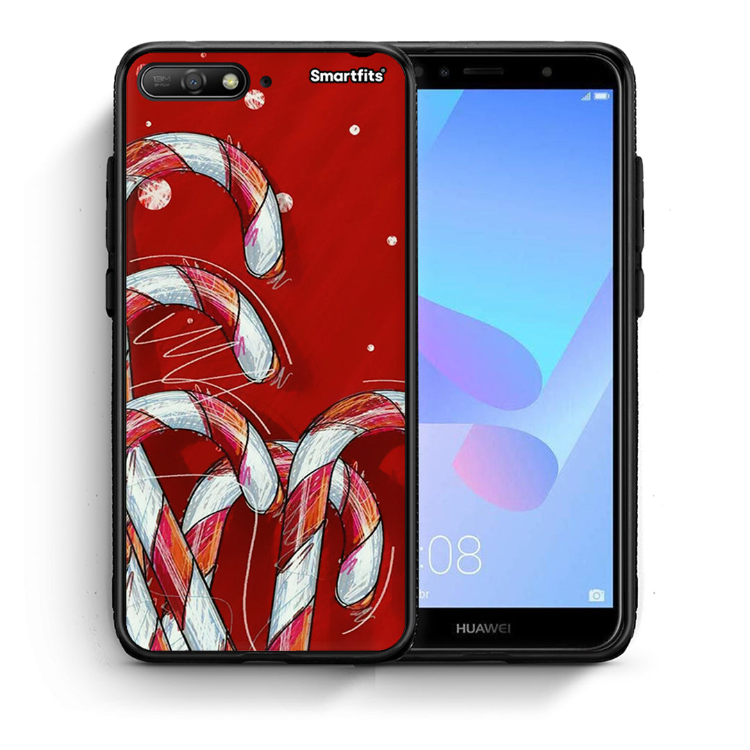 Θήκη Huawei Y6 2018 Candy Cane από τη Smartfits με σχέδιο στο πίσω μέρος και μαύρο περίβλημα | Huawei Y6 2018 Candy Cane case with colorful back and black bezels