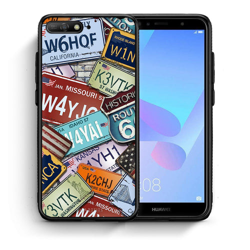 Θήκη Huawei Y6 2018 Car Plates από τη Smartfits με σχέδιο στο πίσω μέρος και μαύρο περίβλημα | Huawei Y6 2018 Car Plates case with colorful back and black bezels