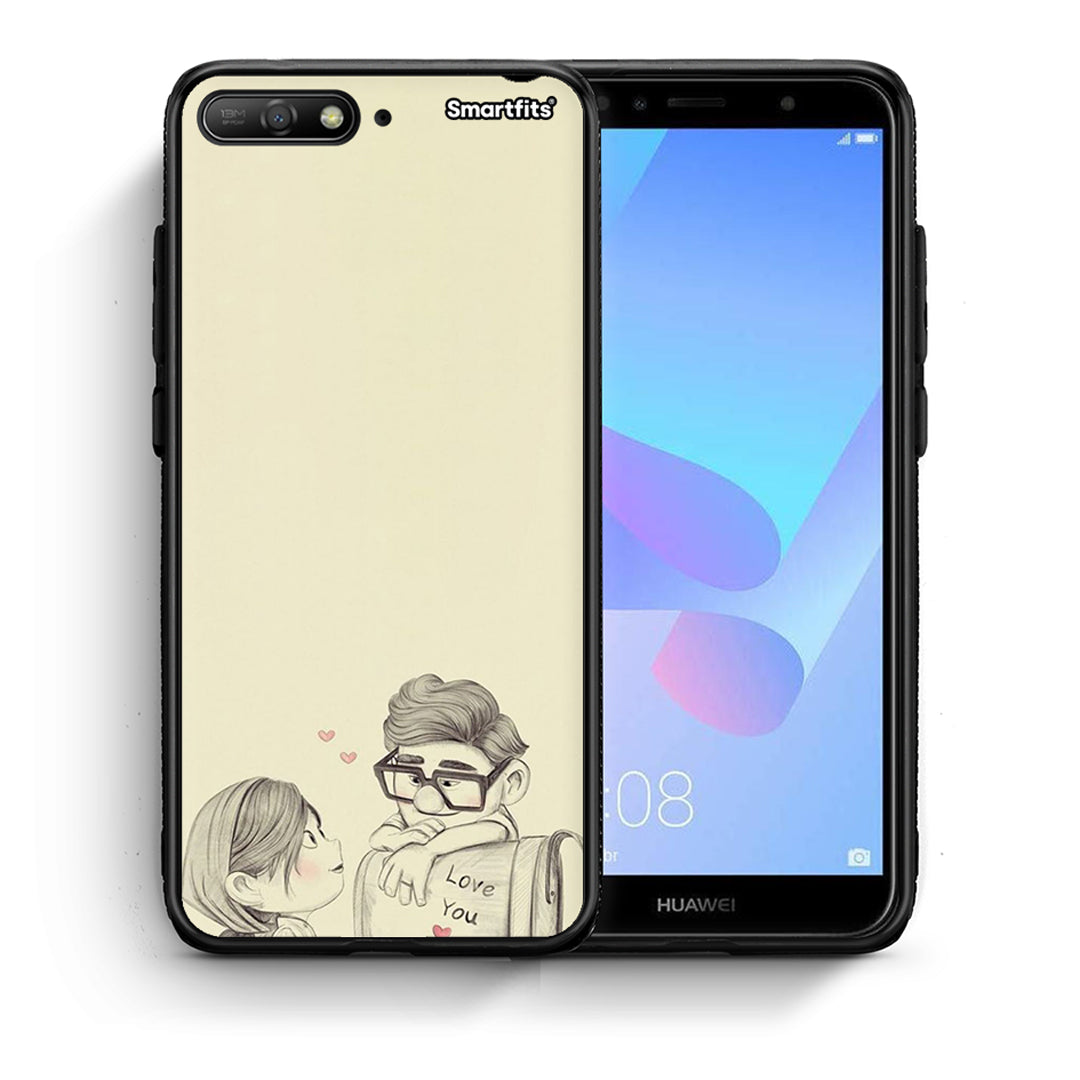 Θήκη Huawei Y6 2018 Carl And Ellie από τη Smartfits με σχέδιο στο πίσω μέρος και μαύρο περίβλημα | Huawei Y6 2018 Carl And Ellie case with colorful back and black bezels