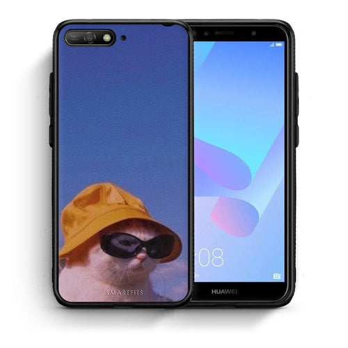 Θήκη Huawei Y6 2018 Cat Diva από τη Smartfits με σχέδιο στο πίσω μέρος και μαύρο περίβλημα | Huawei Y6 2018 Cat Diva case with colorful back and black bezels