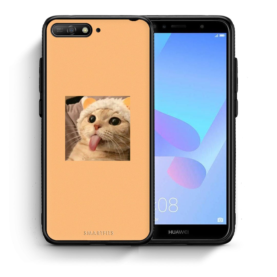 Θήκη Huawei Y6 2018 Cat Tongue από τη Smartfits με σχέδιο στο πίσω μέρος και μαύρο περίβλημα | Huawei Y6 2018 Cat Tongue case with colorful back and black bezels
