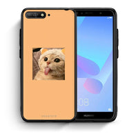 Thumbnail for Θήκη Huawei Y6 2018 Cat Tongue από τη Smartfits με σχέδιο στο πίσω μέρος και μαύρο περίβλημα | Huawei Y6 2018 Cat Tongue case with colorful back and black bezels